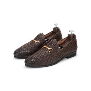 Woven Leather Horsebit Loafers