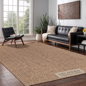 Easy Jute Rug 5x7 FT | Indoor Outdoor Natural Woven Solid Fiber Area Rug